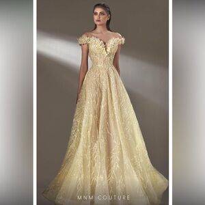 MNM Couture Sparkling Butter Yellow Dress